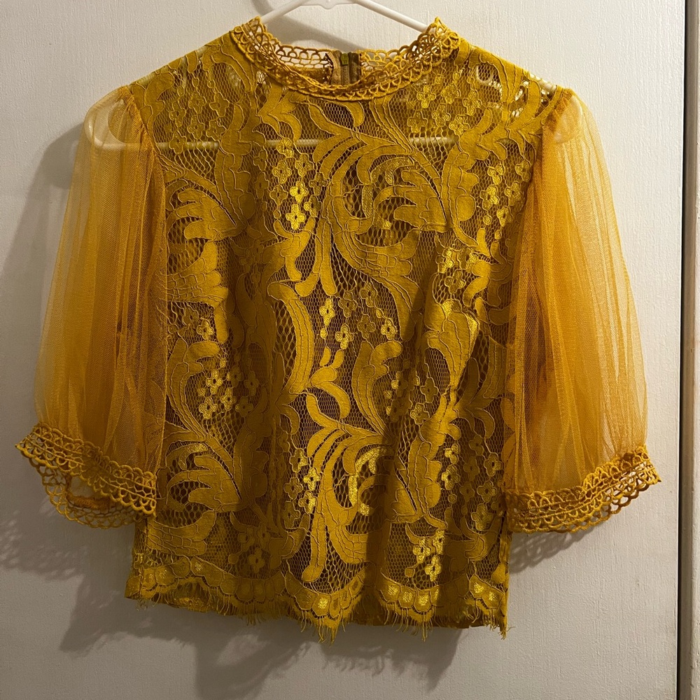 Yellow Lace Crop Top